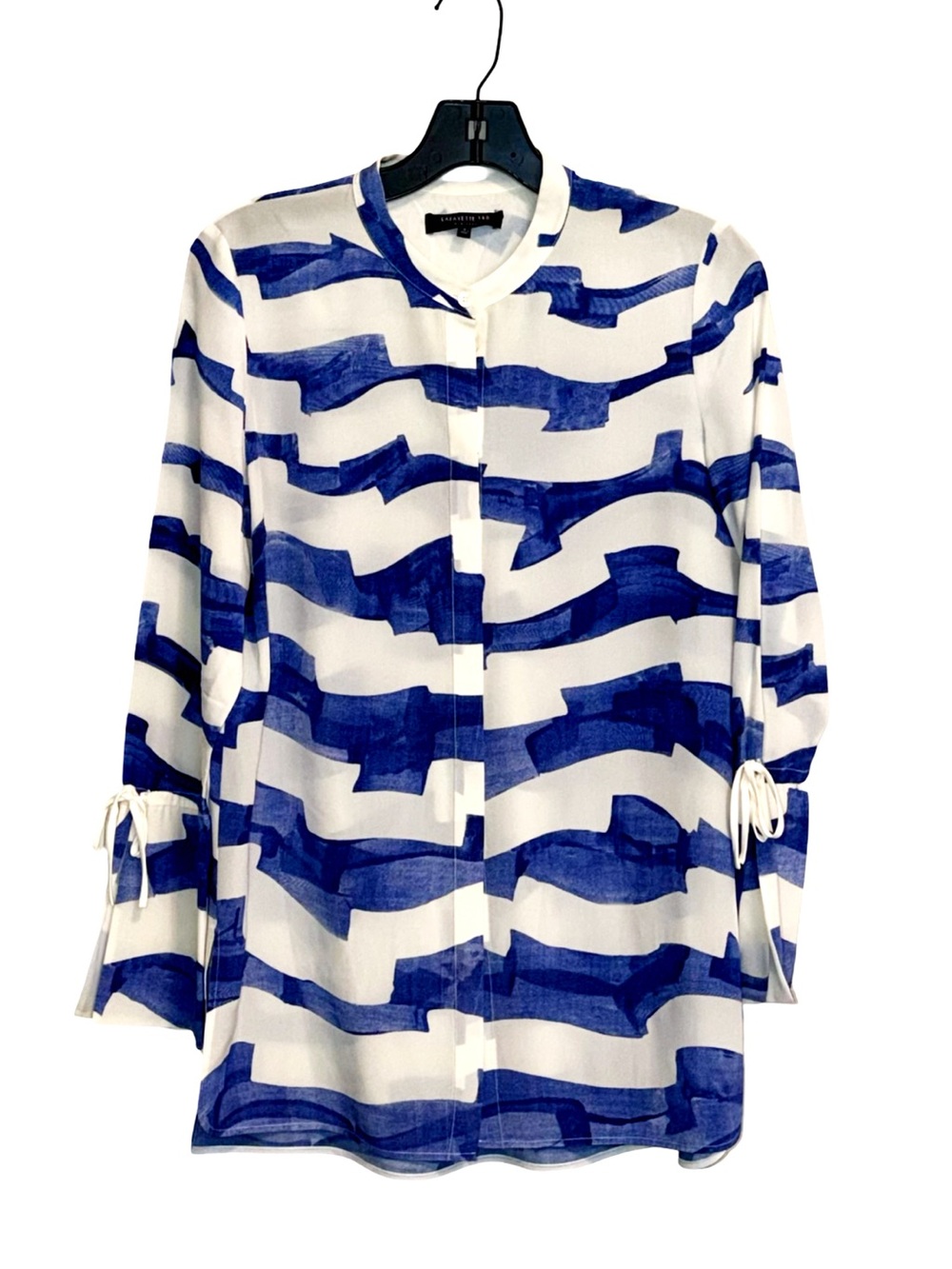 Lafayette 148 New York Women's 100% Silk Tunic Blouse | Blue, White | Small